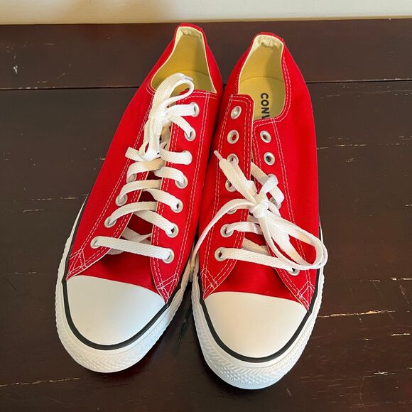 CONVERSE All Star UNISEX Sneakers Low Top Lace Up Red and White - Picture 5 of 10